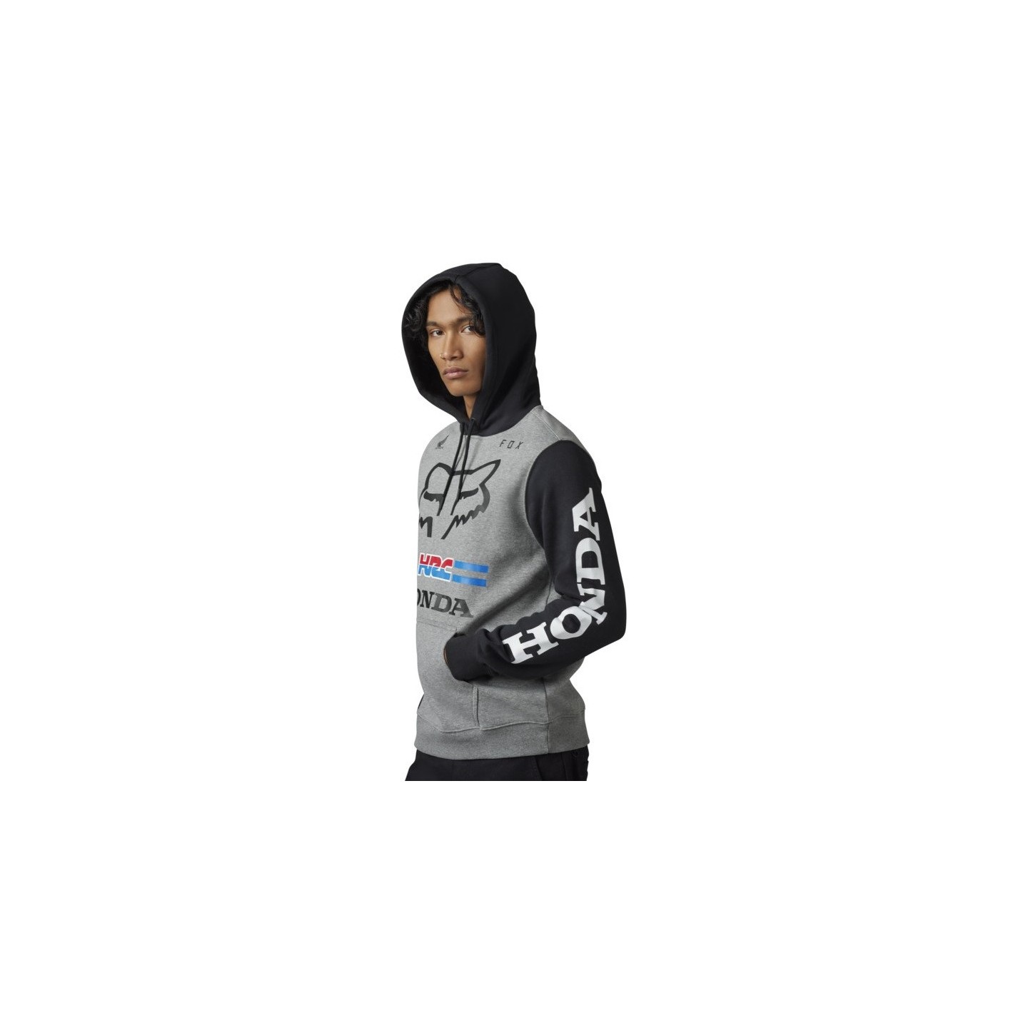 SUDADERA CON CAPUCHA FOX X HONDA GRIS NEGRA | Sudaderas Casual